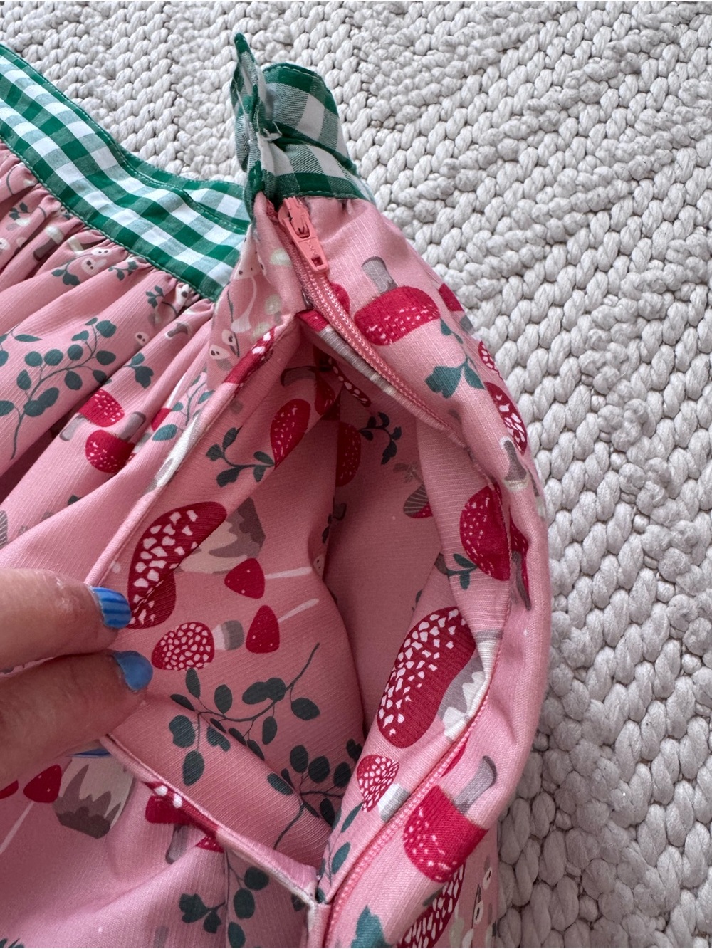 Pink Floral Gathered Skirt with Green Check Waistband - Picture 3 of 9